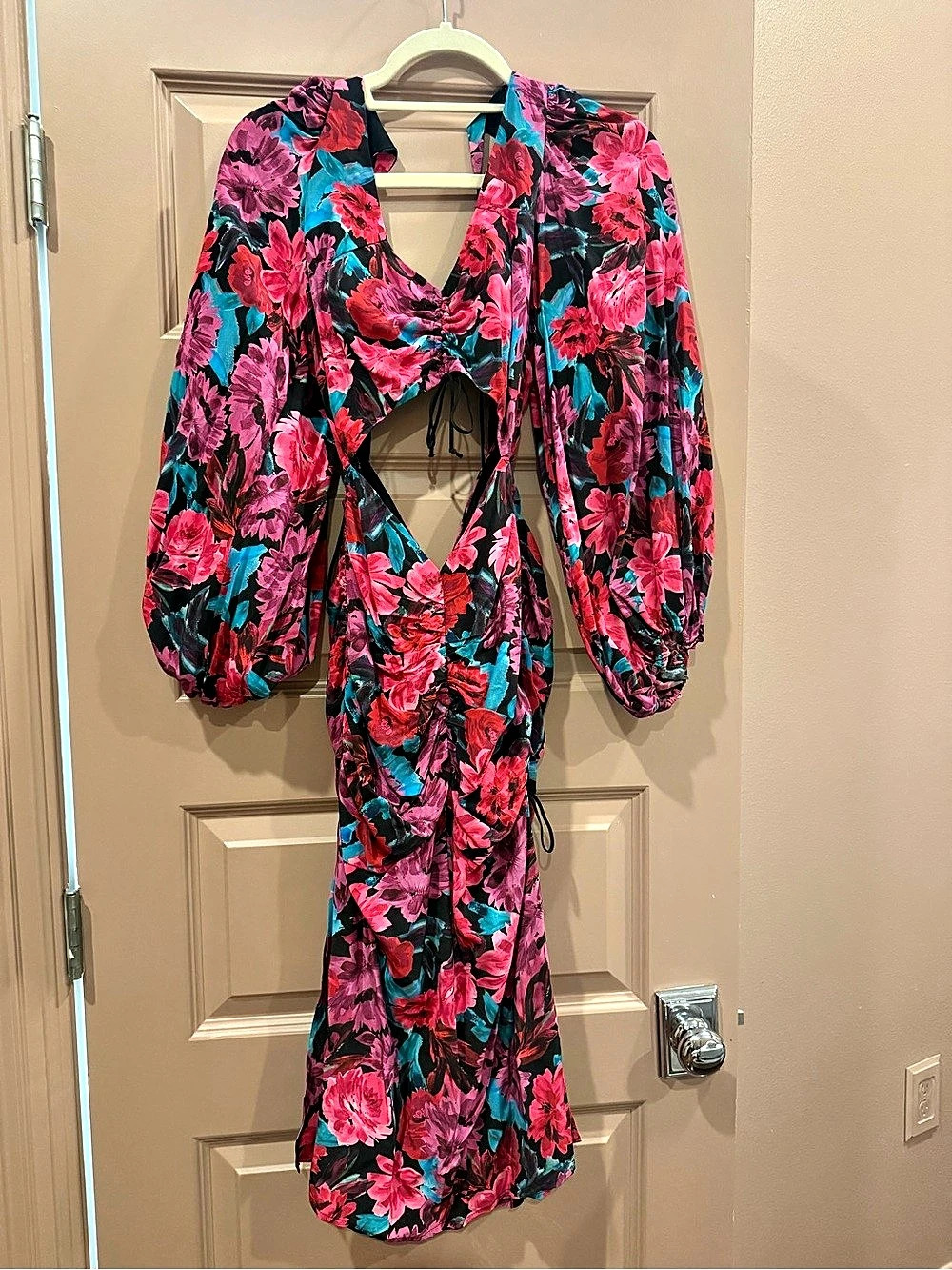For Love & Lemons Carrie Midi Dress Floral Pink & Black